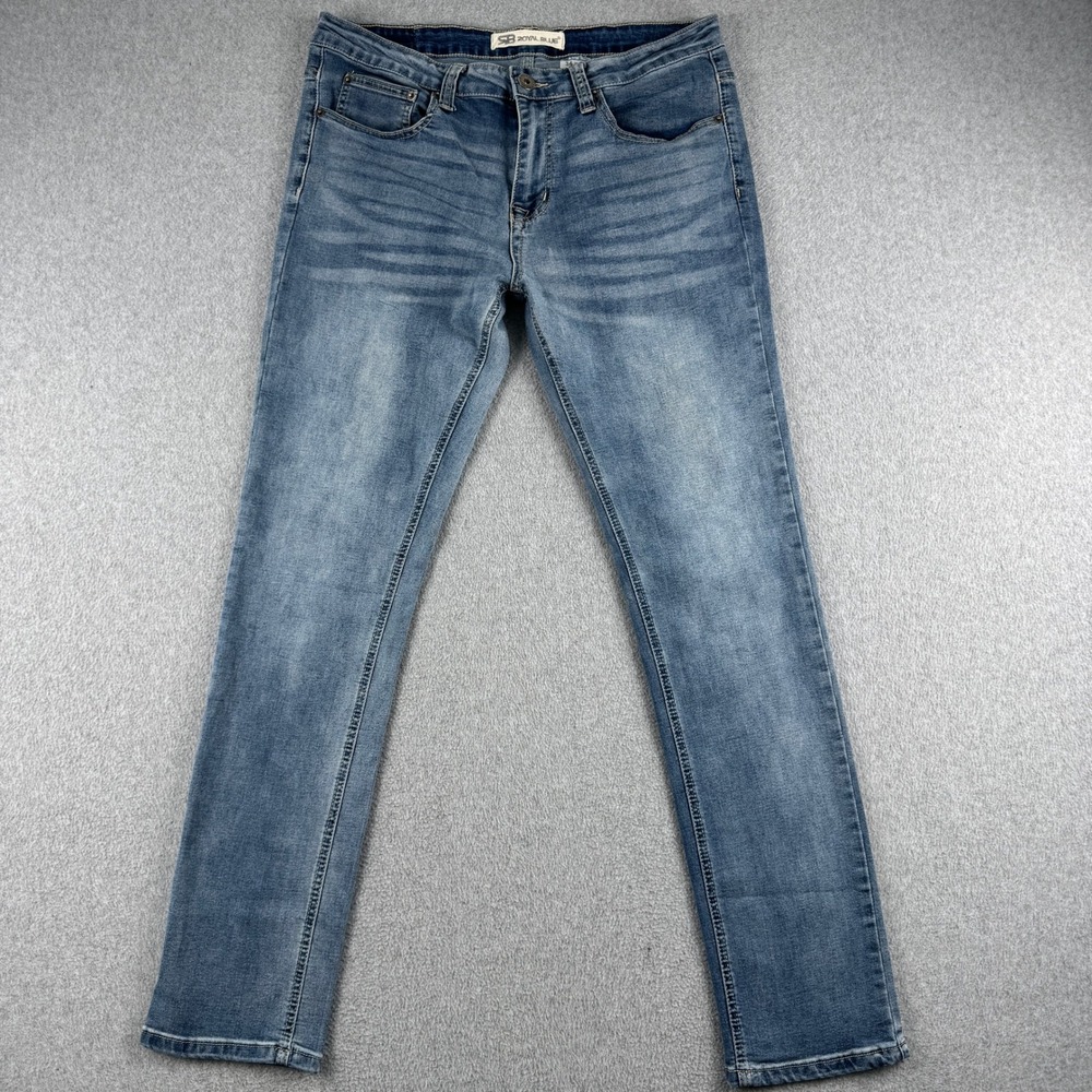 Royal Blue Jeans Mens 34x32 Slim Fit Blue Medium Wash Stretch Denim